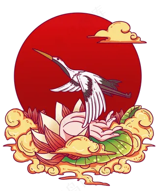 国潮风格佛教佛手仙鹤