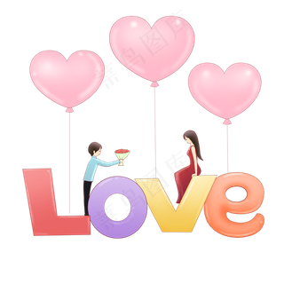 情人节情侣卡通漫画气球告白