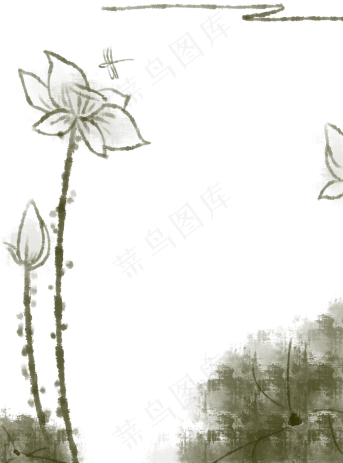 国风荷花水墨边框