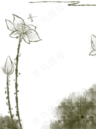 国风荷花水墨边框