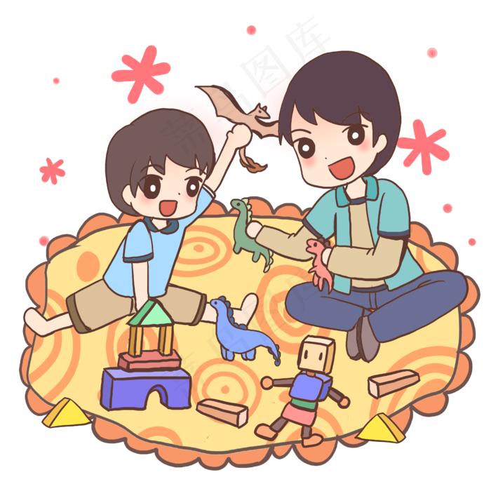 父亲和儿子一起玩玩具