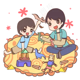 父亲和儿子一起玩玩具