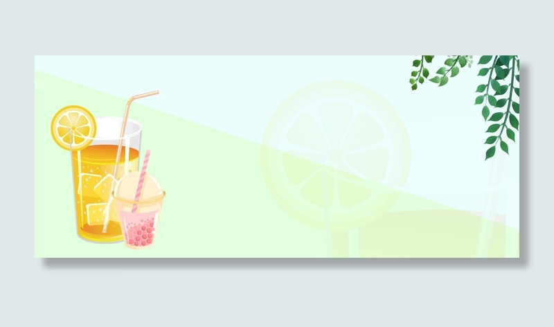 饮品卡通绿色海报背景banner
