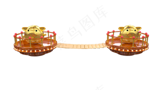 金色小猪圆形悬空舞台,免抠元素