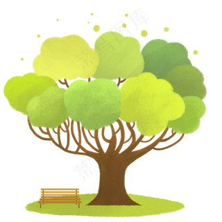 春天植树节绿色的大树,免抠元素