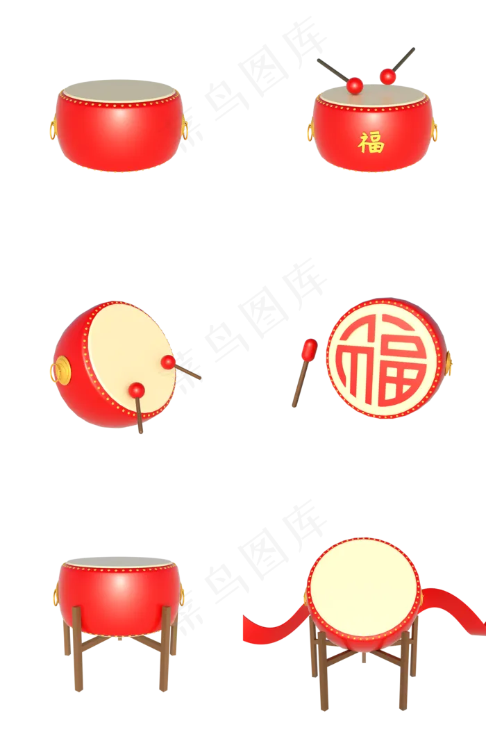 C4D立体中国风喜庆敲鼓打鼓装饰合,免抠元素(2000X3020(DPI:300))psd模版下载