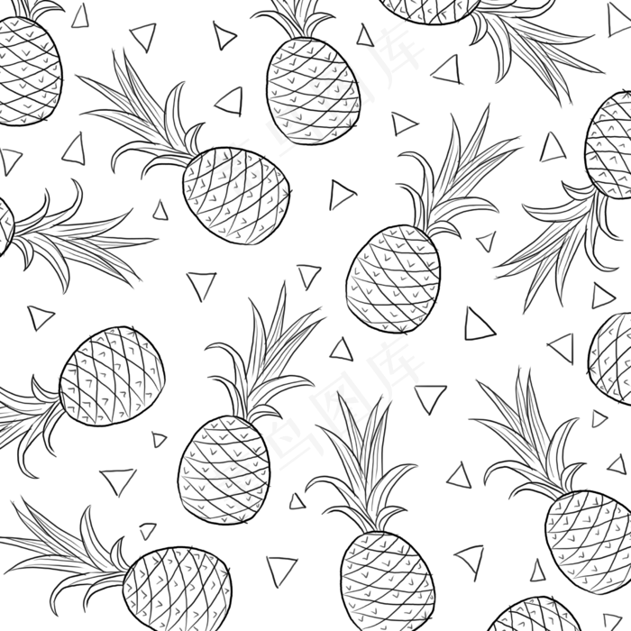 夏日水果小清新手绘线条菠萝凤梨(2480X2480(DPI:300))psd模版下载