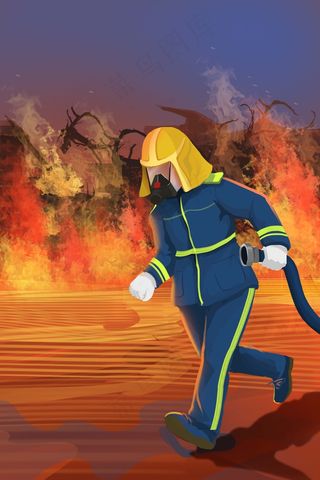 救火英雄消防员版画