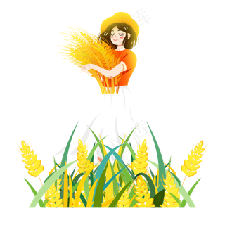 芒种麦田抱着麦子女孩素材