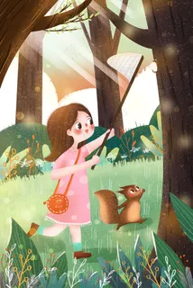 小清新夏天女孩森林抓知了