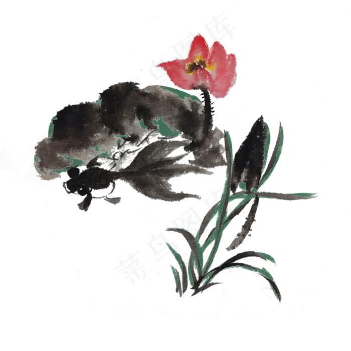 金鱼水墨风手绘插画
