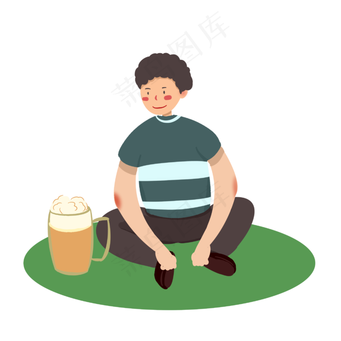 夏天喝啤酒降温的男孩