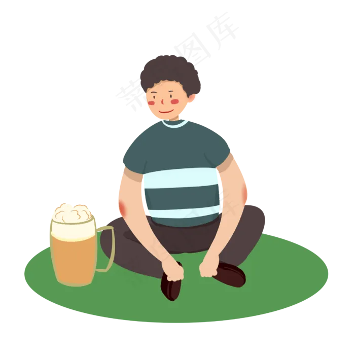 夏天喝啤酒降温的男孩(3000X3000(DPI:299))psd模版下载