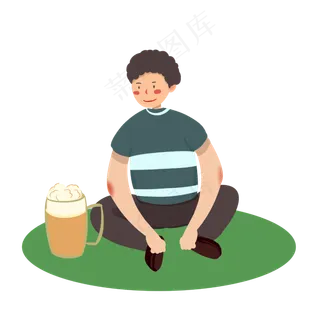 夏天喝啤酒降温的男孩