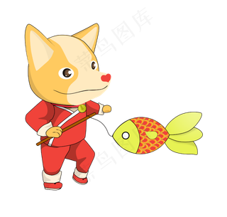 黄色卡通小狗拿花灯玩耍,免抠元素