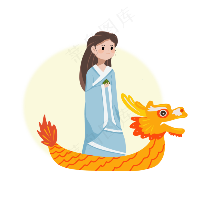 端午节扁平手绘卡通女孩龙舟粽子