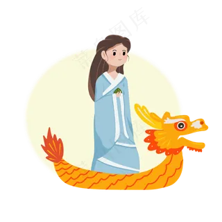 端午节扁平手绘卡通女孩龙舟粽子