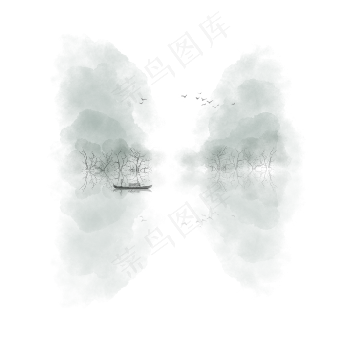国画手绘风意境水墨山水元素(2000X2000(DPI:300))psd模版下载