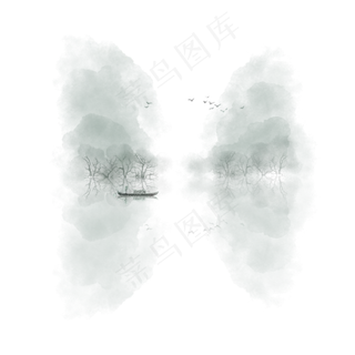 国画手绘风意境水墨山水元素