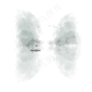 国画手绘风意境水墨山水元素