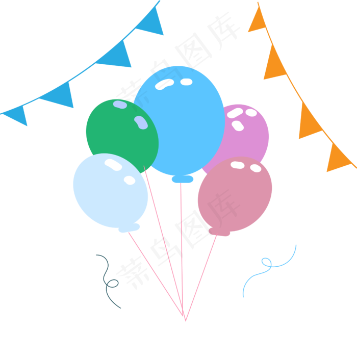 生日物料彩色气球卡通清新插画扁,免抠元素