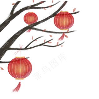 树枝上的灯笼,免抠元素