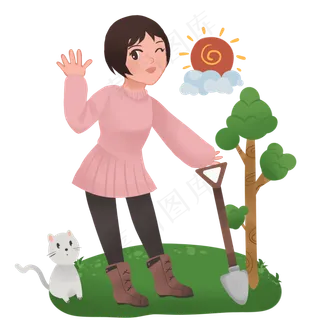 植树节植树的小女孩 植树节植树的小女孩