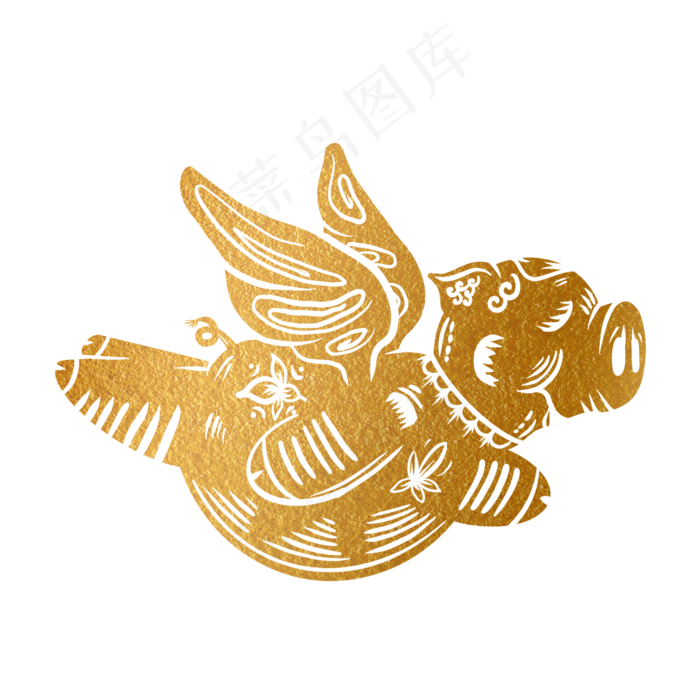 2019新年手绘卡通剪纸猪,免抠元素