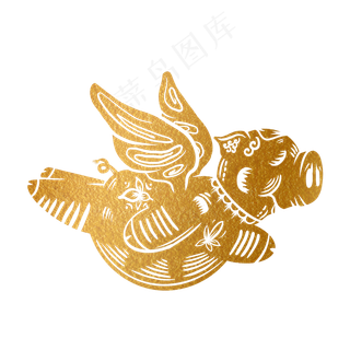 2019新年手绘卡通剪纸猪,免抠元素