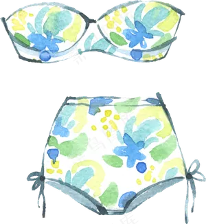 卡通水彩手绘女士夏日比基尼泳衣,免抠元素