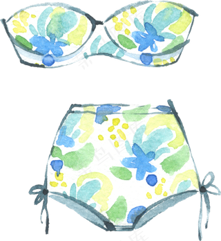 卡通水彩手绘女士夏日比基尼泳衣,免抠元素