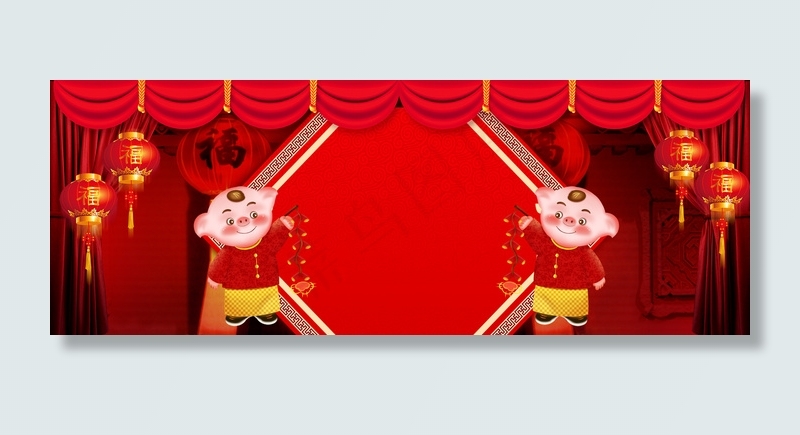 2019年跨年中国风灯笼红色banner