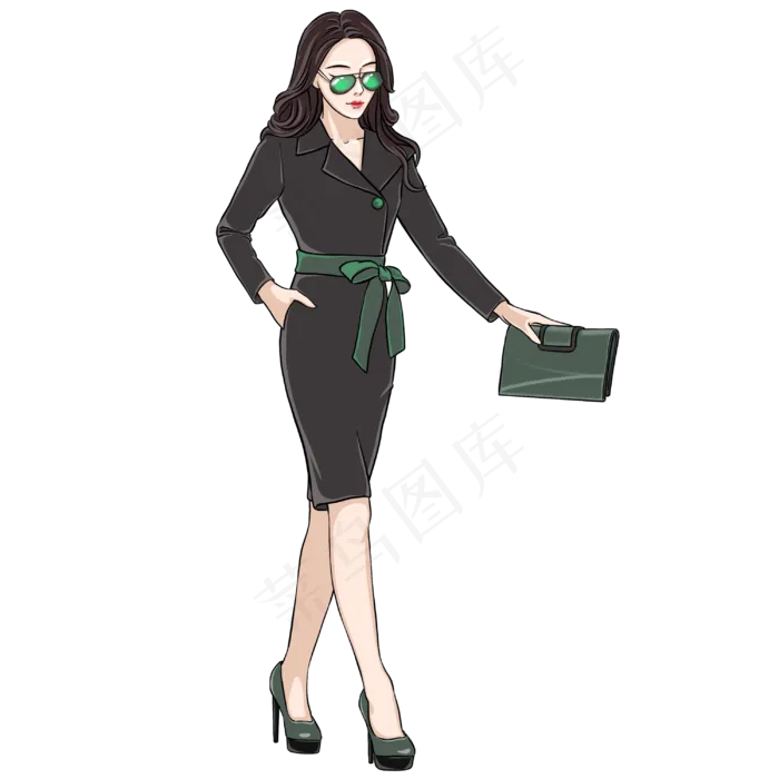 三八妇女节拿着手包的黑衣美女,免抠元素(3000X3000(DPI:132))psd模版下载