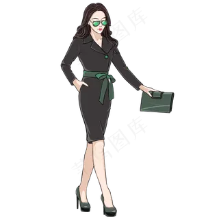 三八妇女节拿着手包的黑衣美女,免抠元素