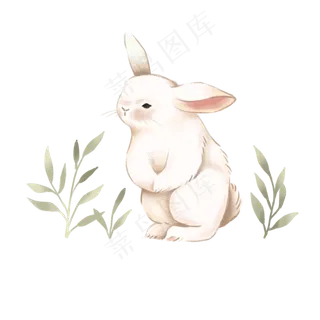 卡通手绘觅食的可爱兔子