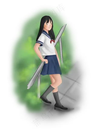 手绘校园女学生素材