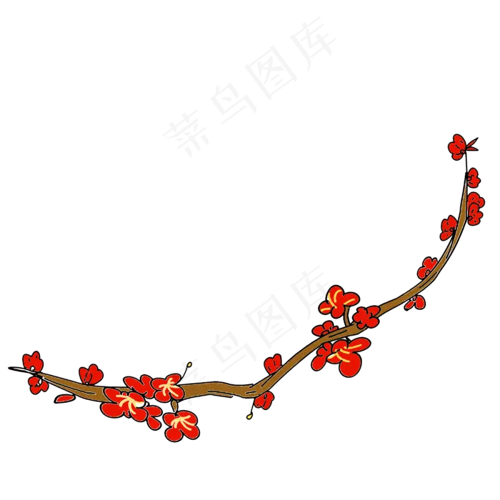 手绘红色小花花枝