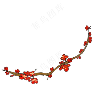 手绘红色小花花枝