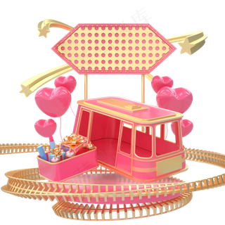 C4D粉嫩立体小汽车电商促销舞台