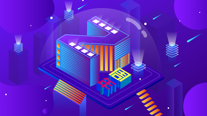 卡通等距2.5D立体2周年庆典插画