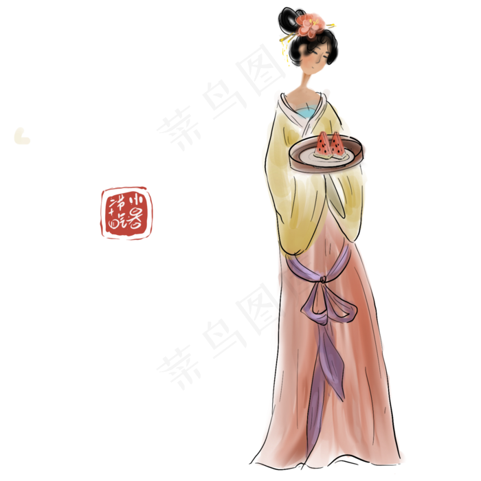 二十四节气拿西瓜的古典美女