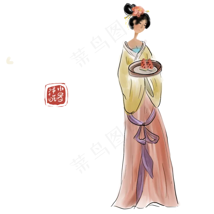 二十四节气拿西瓜的古典美女(2000X2000(DPI:300))psd模版下载