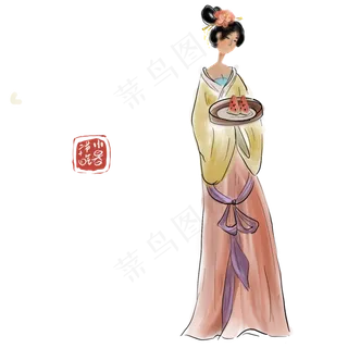 二十四节气拿西瓜的古典美女