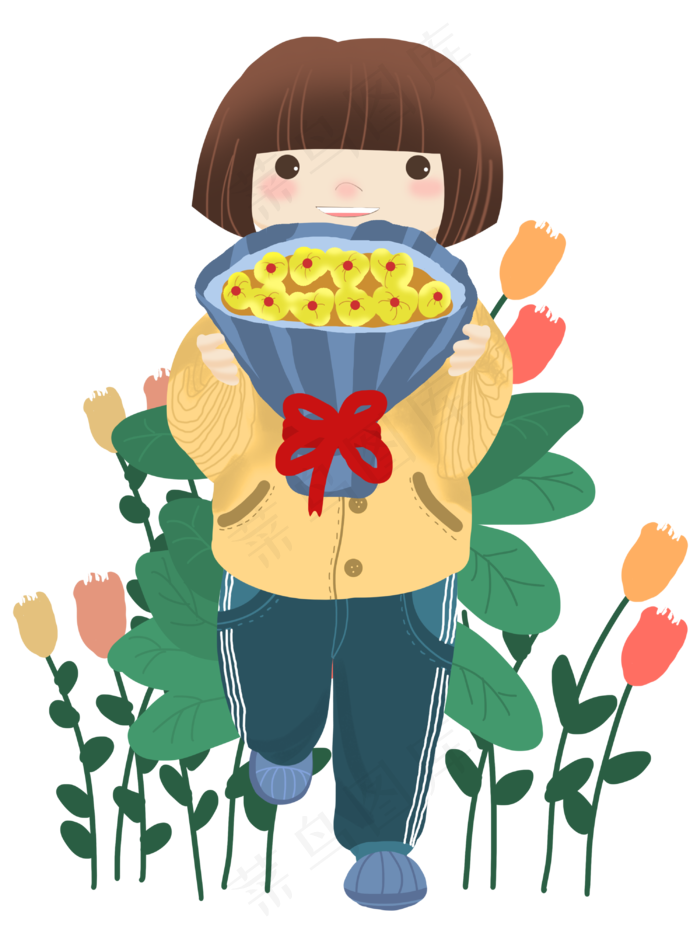 妇女节拿花束的小女孩
