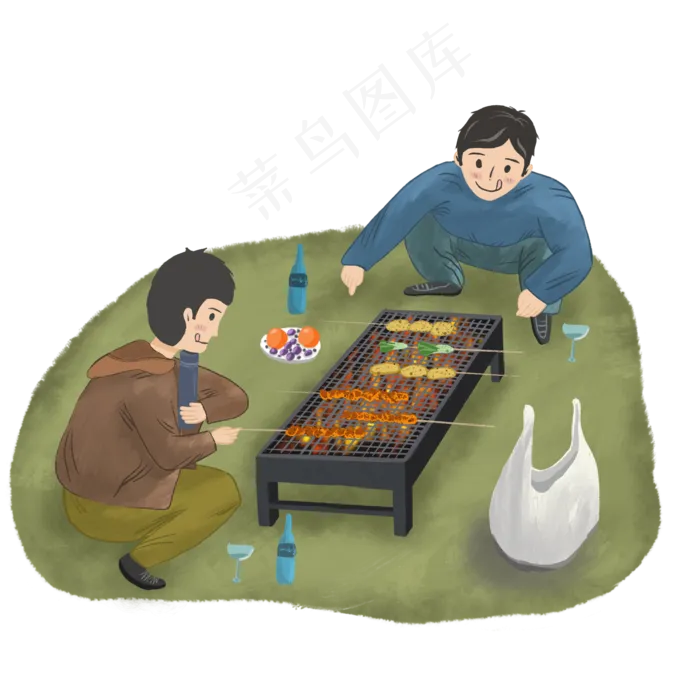 出游秋游旅游烧烤手绘卡通素材(2000X2000(DPI:300))psd模版下载