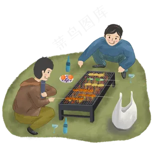 出游秋游旅游烧烤手绘卡通素材