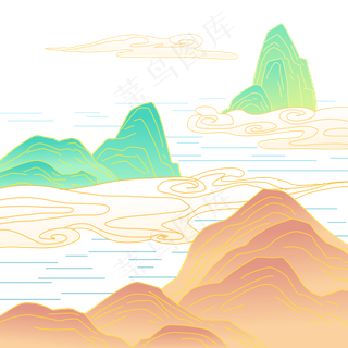 中式国潮山水祥云