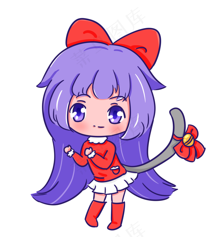 圣诞节平安夜可爱手绘女孩猫尾巴,免抠元素