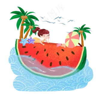 夏日暑假在西瓜岛上休息的女孩 夏日暑假在西瓜岛上休息的女孩