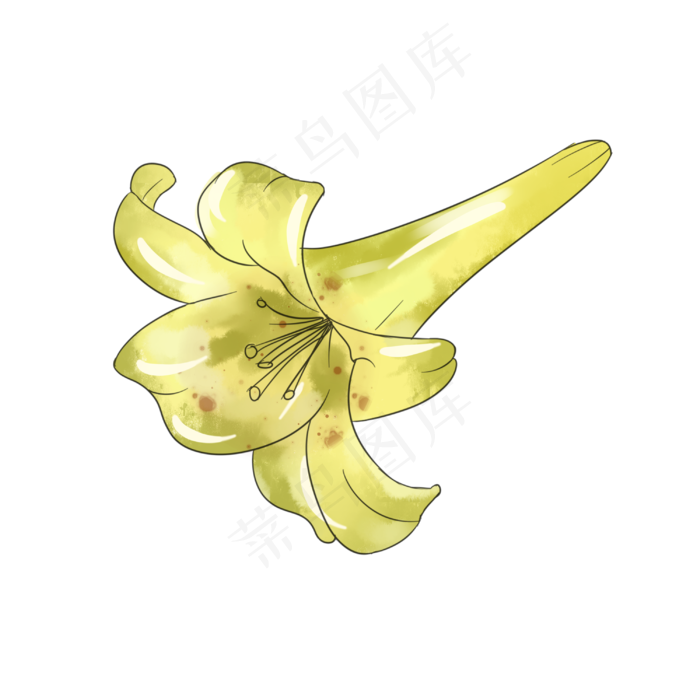 黄色喇叭花手绘装饰图案(3000X3000(DPI:299))psd模版下载